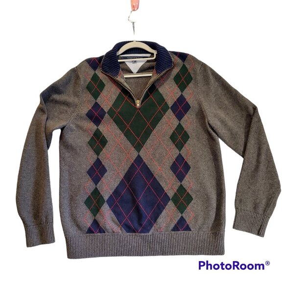 Tommy Hilfiger sweater mens size XL Chest 46 1/4 zip argyle cotton hipster Dad - Picture 3 of 16